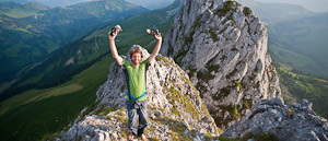Giovani Quirici au sommet de la voie « Yeah Man » dans les Gastlosen, Suisse